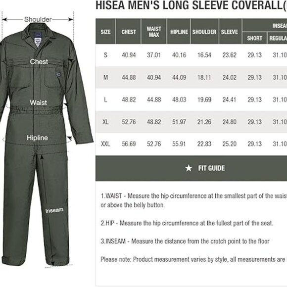 Men's Long Sleeve Stain & Wrinkle Resistant Work Coveralls with Pockets Sz XL - Picture 9 of 9